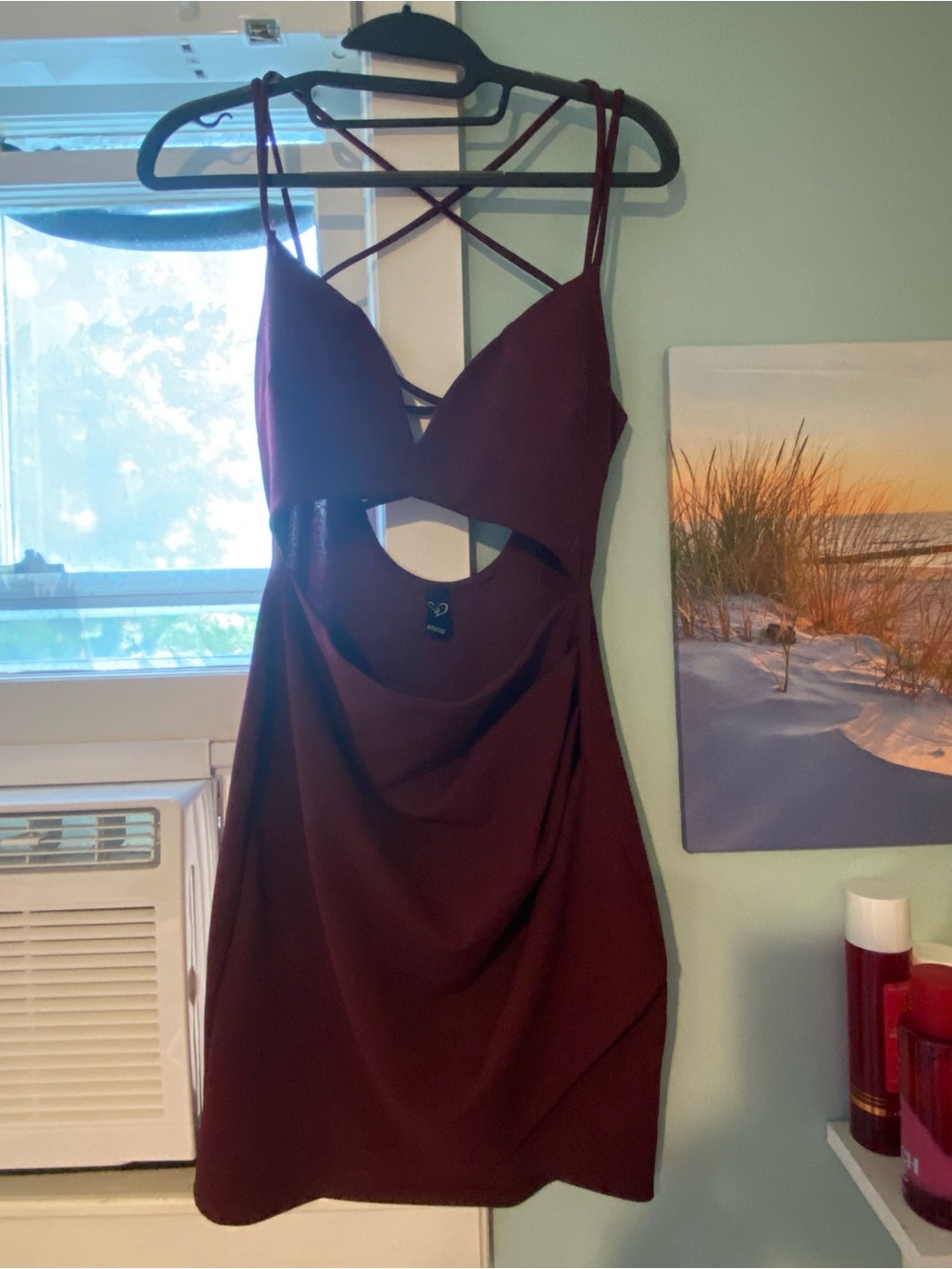 Backless Burgundy Cutout Slip Dress with Strappy Detail